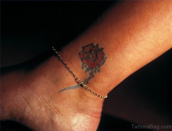 Lovely Rose Tattoo On Ankle