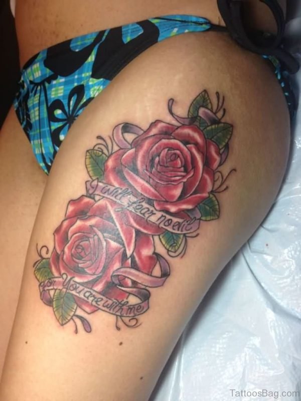 Lovely Roses Tattoos On Thigh For Girls