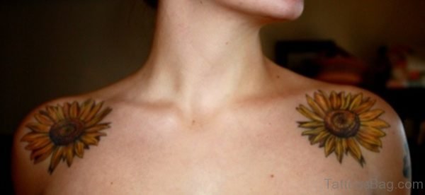 Lovely Sunflower Tattoos On Both Shoulders