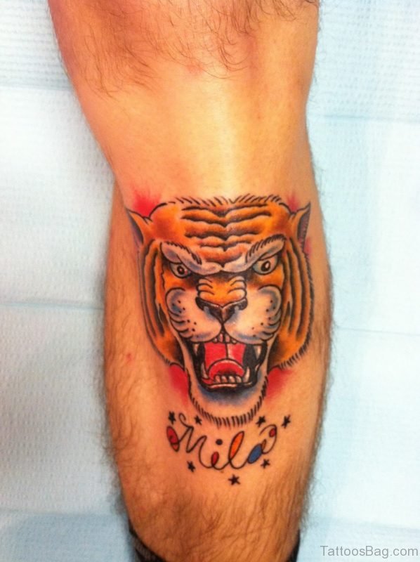 Lovely Tiger Tattoo On Leg