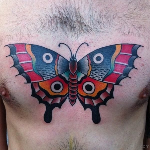 Lovely Traditional Butterfly Tattoo On Chest