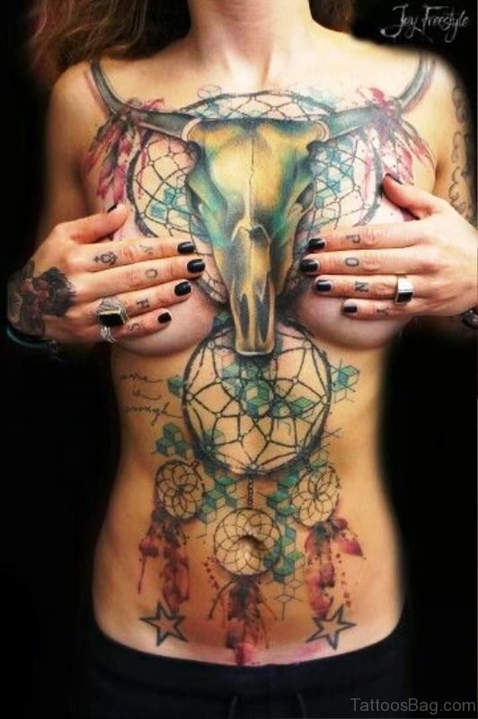 Magnificent Bull Tattoo On Chest For Women