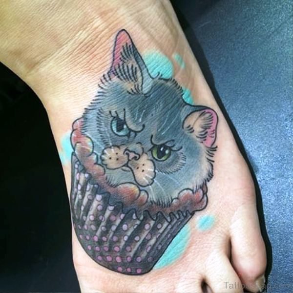 Magnificent Cat Tattoo On Foot meow841