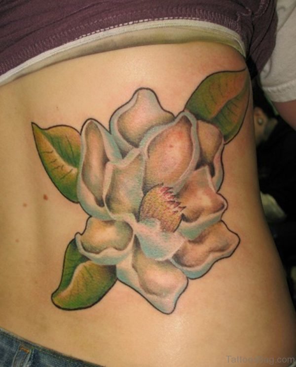 Magnolia Tattoo Design On Lower Back