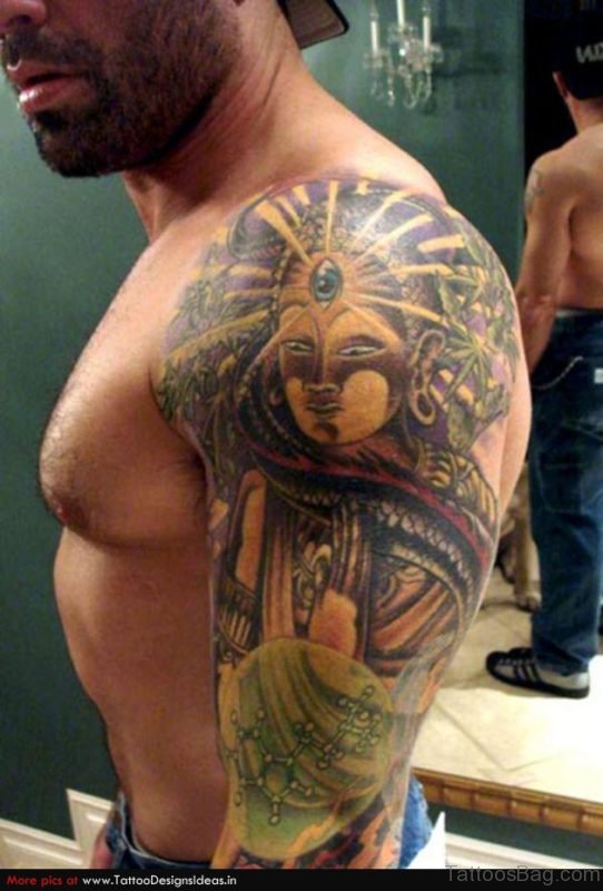 Mahatma Buddha Tattoo Design On Shoulder