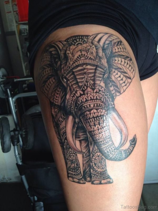 Mandala Elephant Tattoo On Thigh