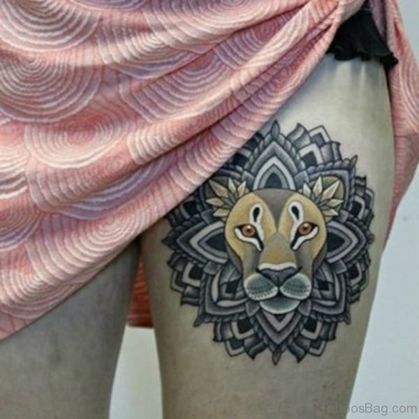 Mandala Lion Tattoo  On Thigh