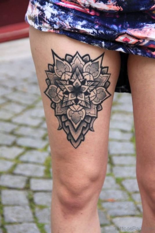Mandala Tattoo On Girl Thigh