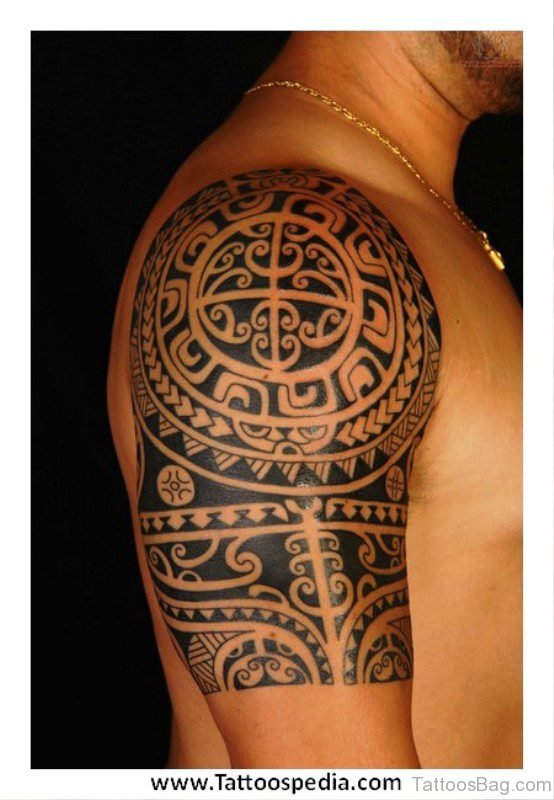 Maori Aztec Sun Shoulder Tattoo