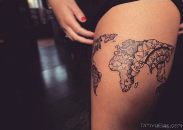 Map Tattoo Design On Thigh