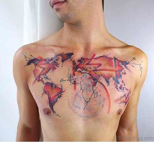Map Tattoo On Chest 