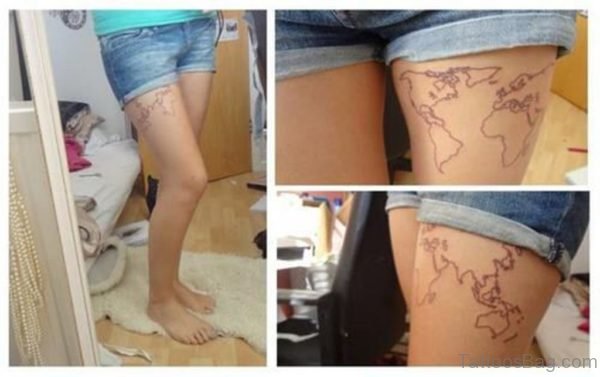 Map Tattoo On Thigh