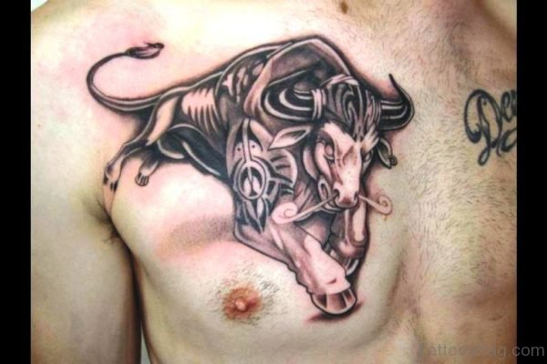 Marvelous Bull Tattoo On Chest