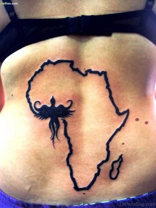Marvelous Phoenix And African Map Tattoo
