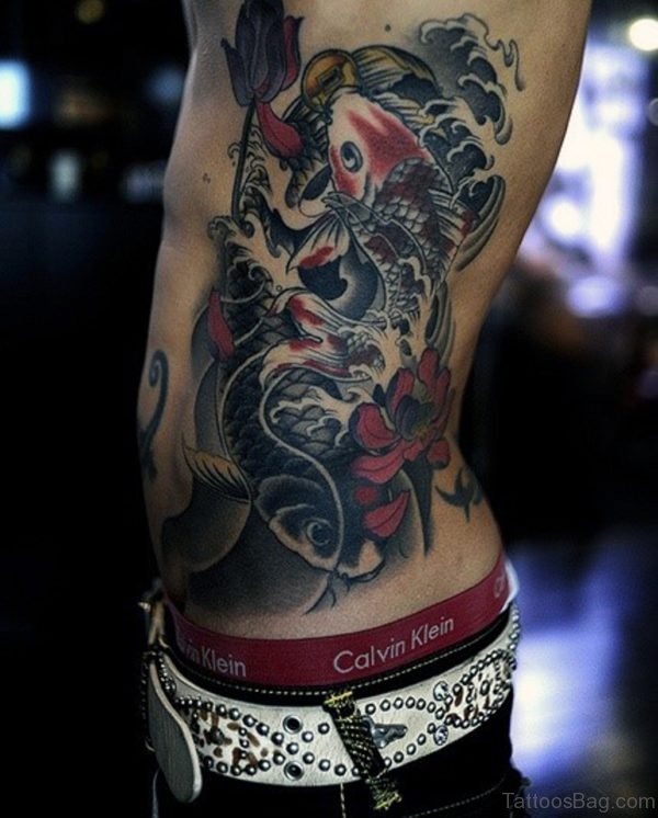 Masculine Koi Fish Rib Tattoo