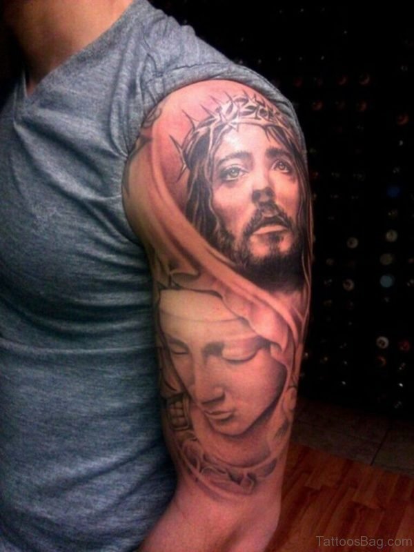 Mask And Jesus Tattoo