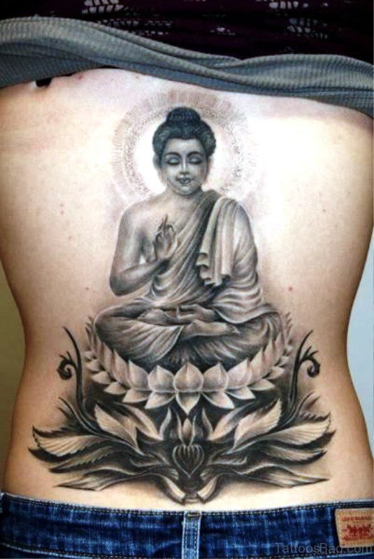 Meditating Buddha On Lotus Tattoo