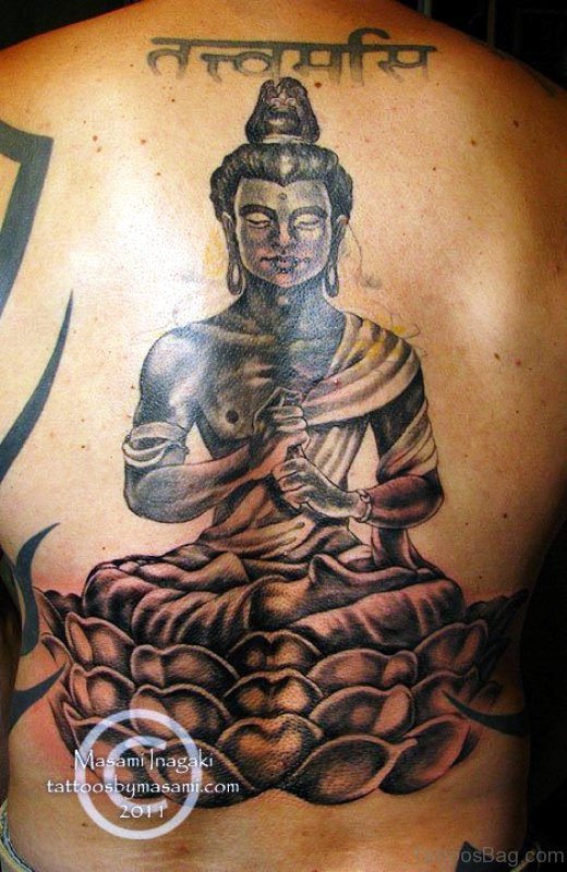 Meditating Buddha Tattoo On Back