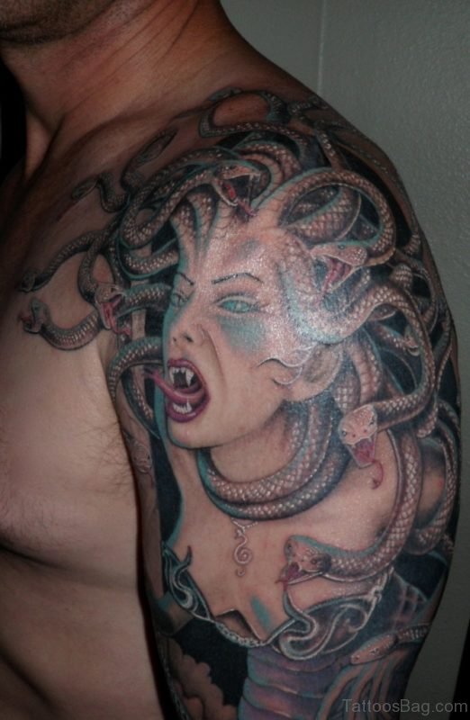 Medusa Tattoo On Left Shoulder For Men