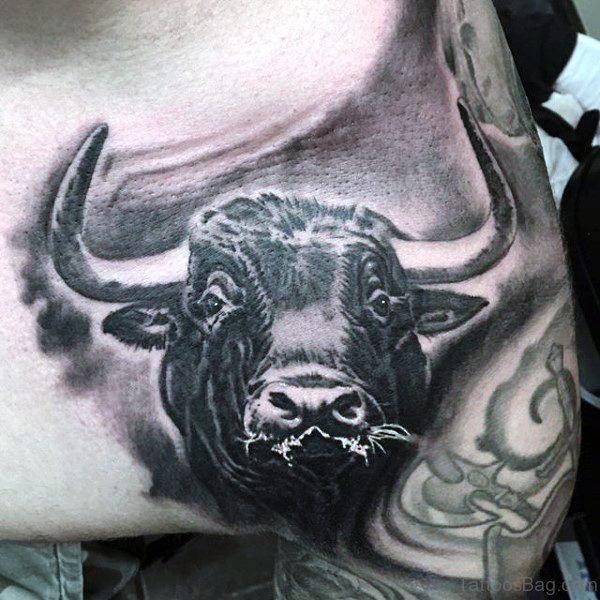 Mens Bull Tattoo On Shoulder