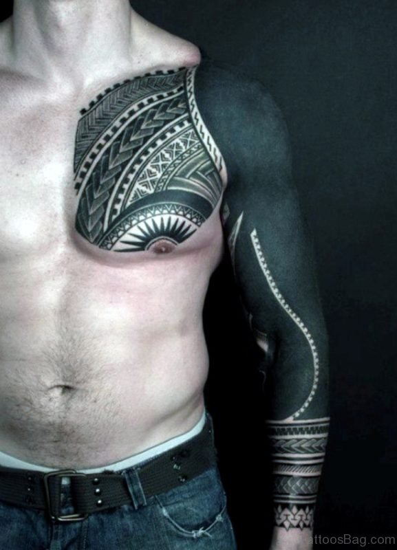 Mens Tribal Chest Tattoo