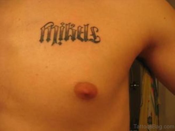 Mikele Ambigram Tattoo On Chest