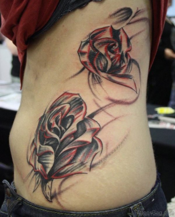 Mind Blowing Rose Tattoo On Rib