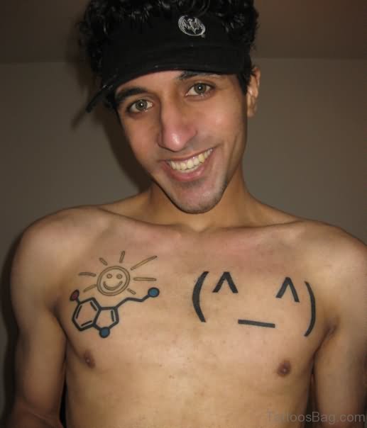 Molecule And Sun Tattoo On Chest