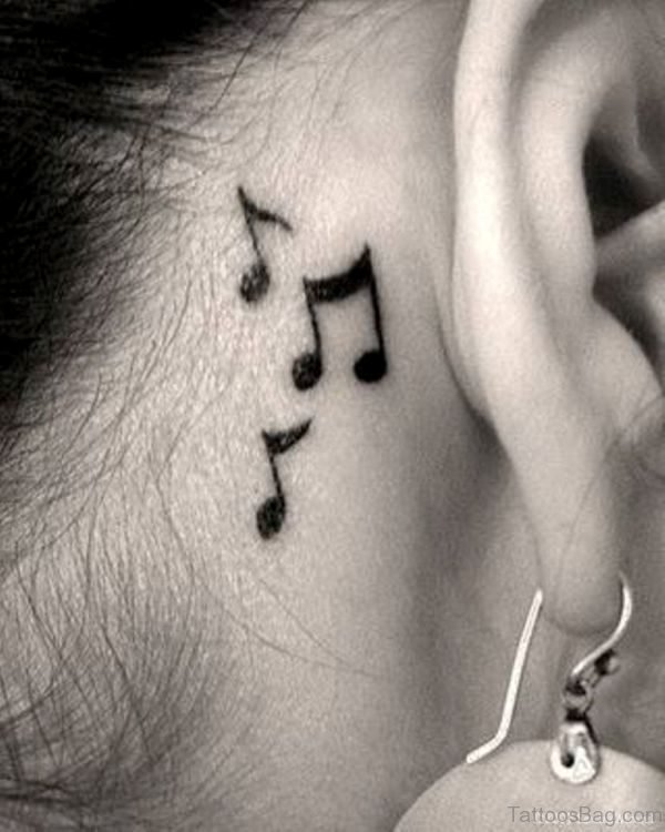 Music Note Tattoo On Neck Behind Ear