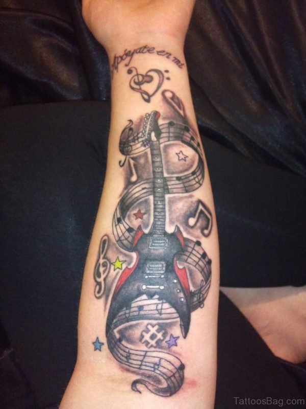 Musical Guitar Tattoo On Wrist