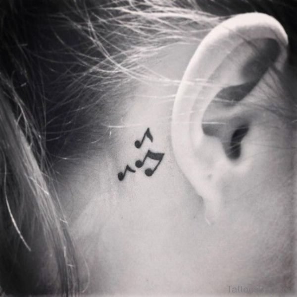 Musical Note Neck Tattoo Behind Ear