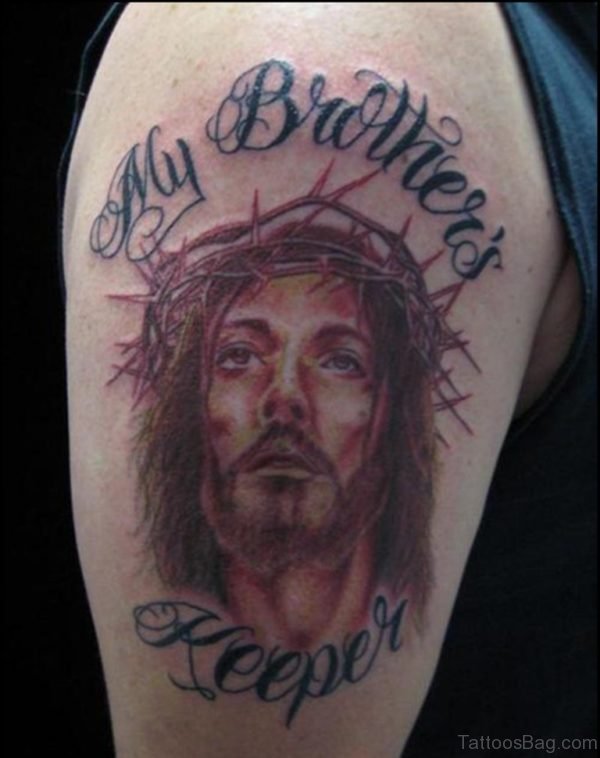My Brother Keeper Jesus Tattoo On Shoulder
