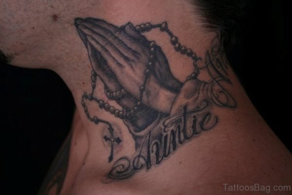 Name And Praying Hands Tattoo 