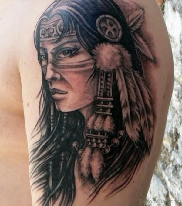 Native American Old Lady Portrait Tattoo