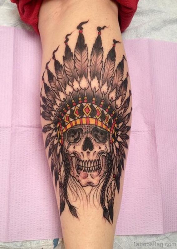 Native American Skull and Headdress Tattoo