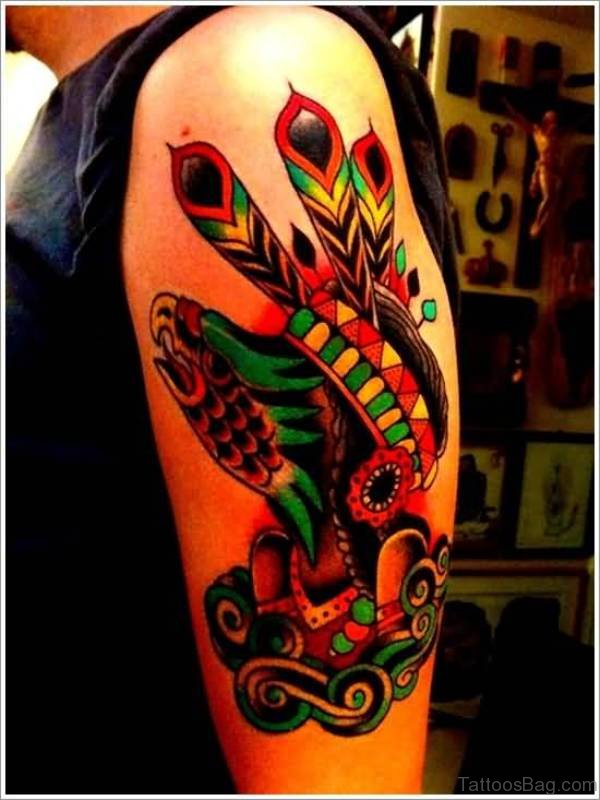 Native American Tattoo On Left Shoulder
