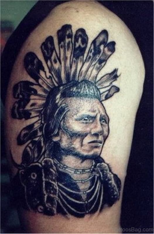 Native American Tattoo On Right Shoulder