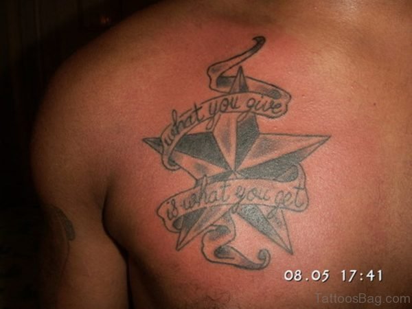 Nautical Star And Banner Chest Tattoo