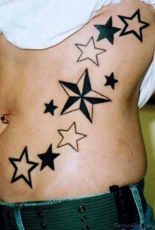 Nautical Star Tattoo On Rib