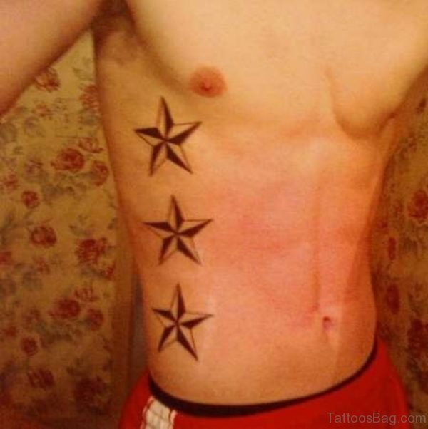 Nautical Stars Tattoos On Side Rib