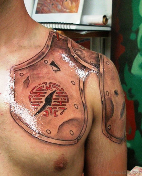 Nice Armour Tattoo On Left Shoulder