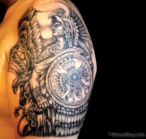 Nice Aztec Tattoo On Shoulder 