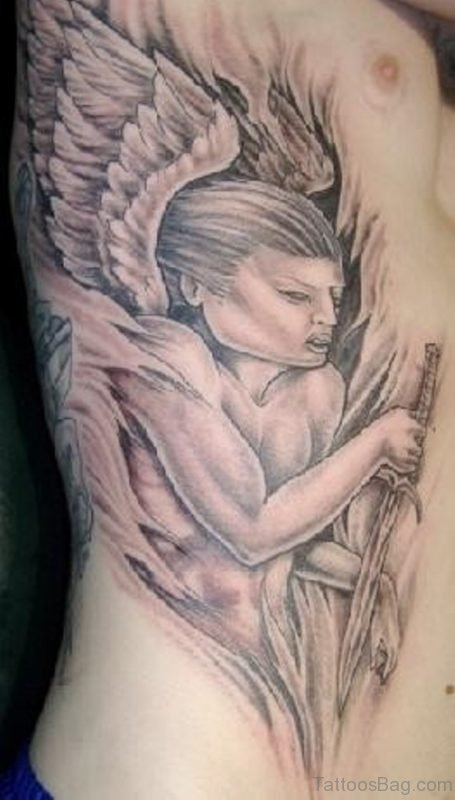 Nice Baby Angel Tattoo Design On Side Rib