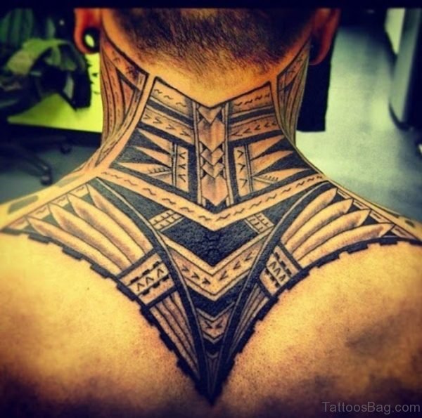 Nice Back Cover Neck Tribal Tattoo