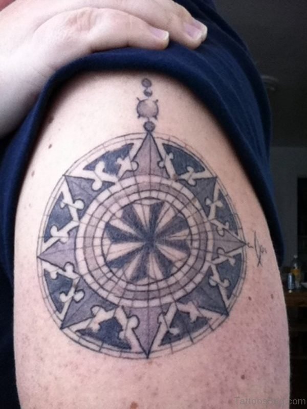 Nice Black Ink Compass Tattoo