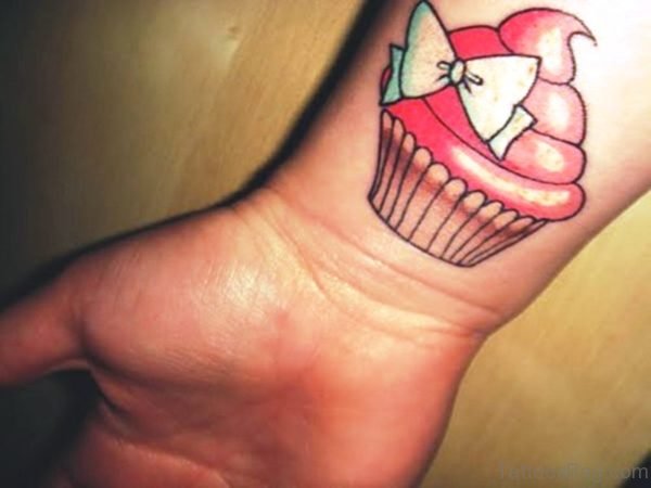 Nice Cupcake Tattoo On Wrist 