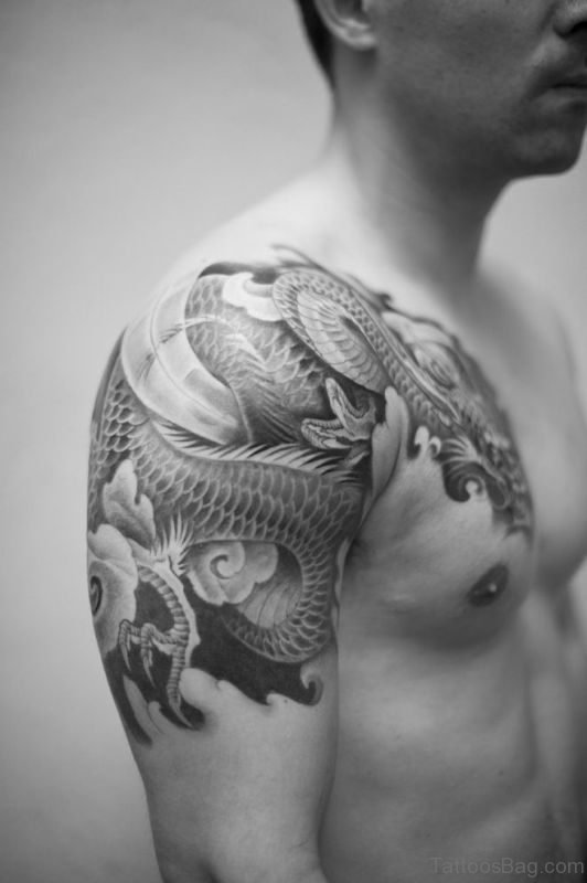 Nice Dragon Shoulder Half Sleeves Tattoo