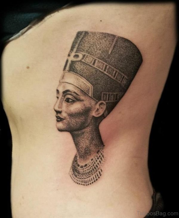 Nice Egyptian Queen Tattoo On Rib Side