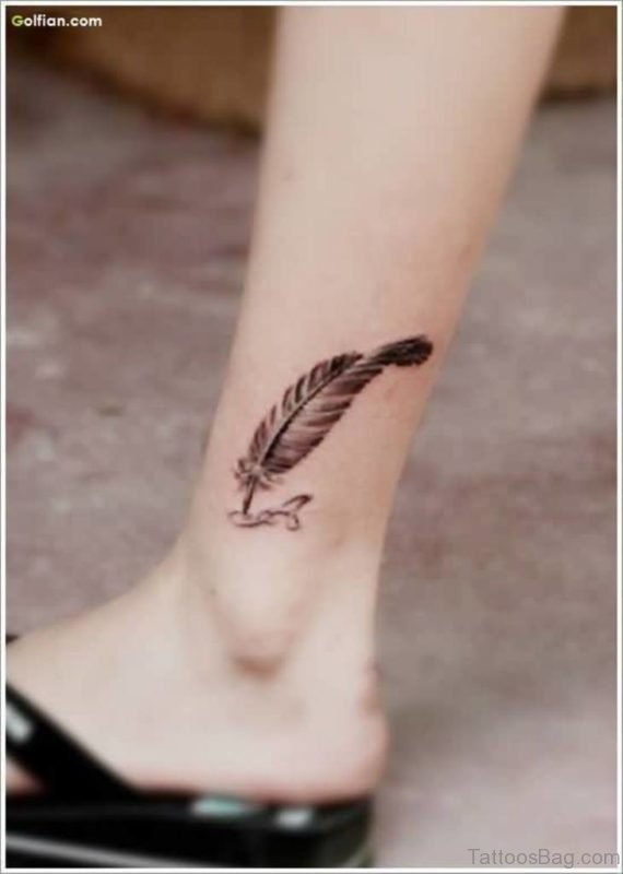 Nice Feather Tattoo On Ankle
