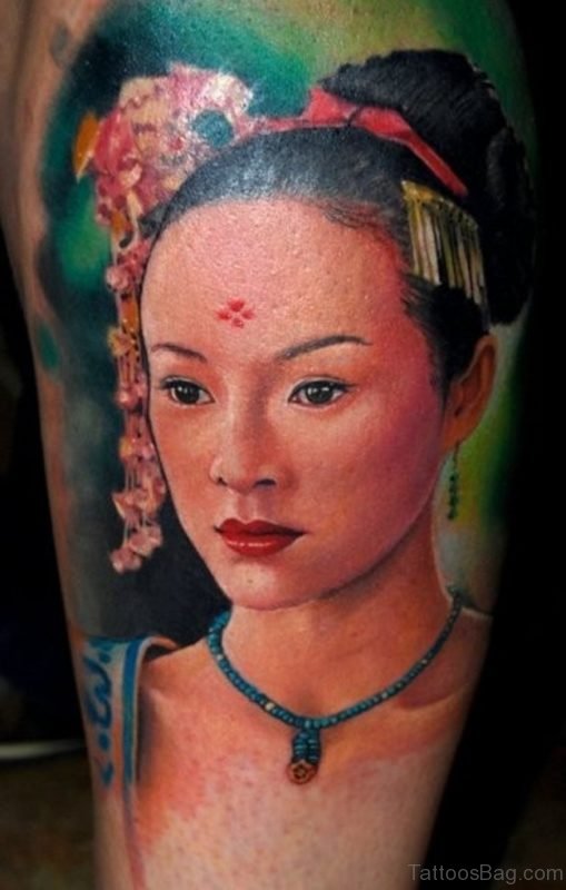 Nice Geisha Tattoo On Shoulder Image
